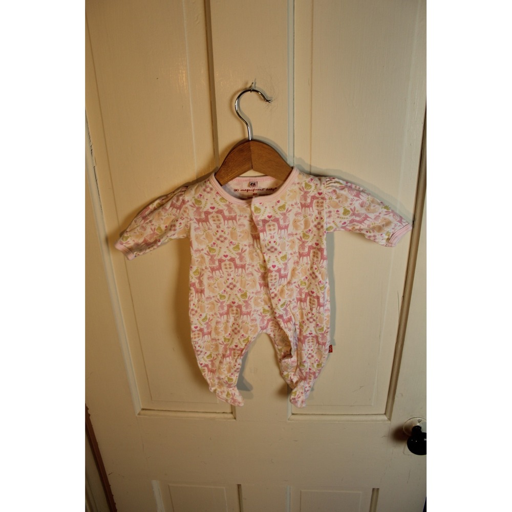 Magnificent Baby Magnetic Me‎ Pink Deer Bunny Fox Floral Footed Sleepsuit 3M